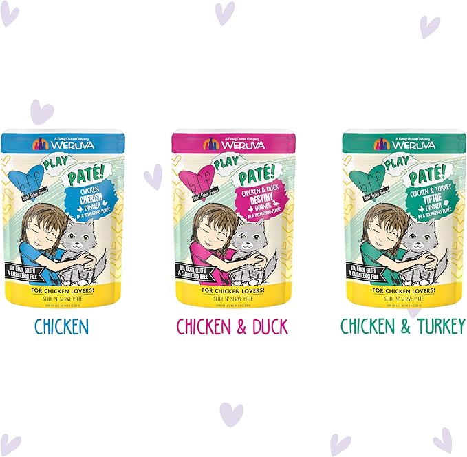 Weruva B.F.F. Play - Best Feline Friend Paté Lovers, Aw Yeah!, Paté Soiree! Variety Pack, 3oz Pouch (Pack of 12)