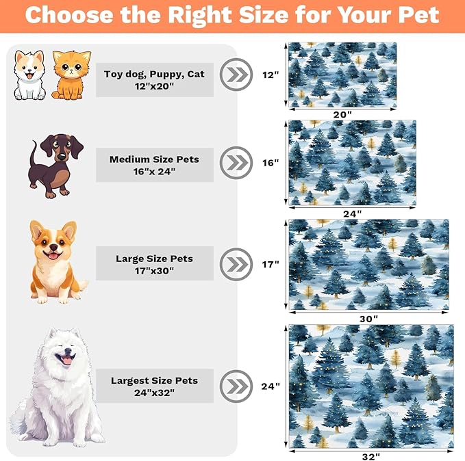 Winter Forest Dog Food Mat for Floors Absorbent, Quick Dry Water Dispenser Mat for Food, Water, Pet Supplies 12" x 20", Tree