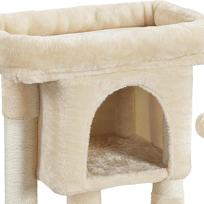 Yaheetech Cat Scratching Posts with Bed, 23.5 Inches Cat Kitten Scratcher Featuring with Sisal Scratch Posts, Interactive Dangling Ball for Indoor Large Cats, Beige