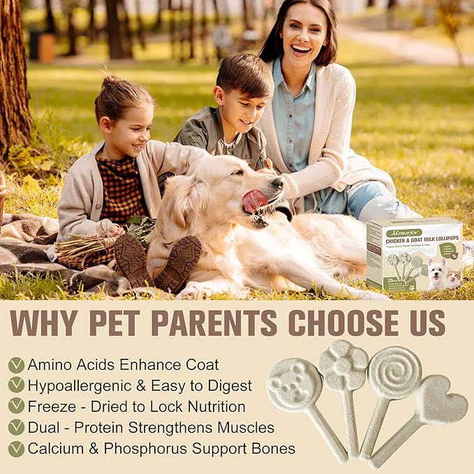 Memorjew 25PCS Chicken & Goat Milk Freeze- Dried Lollipops｜Individually Wrapped, Portable Dental Food for Dogs & Cats (Chicken)