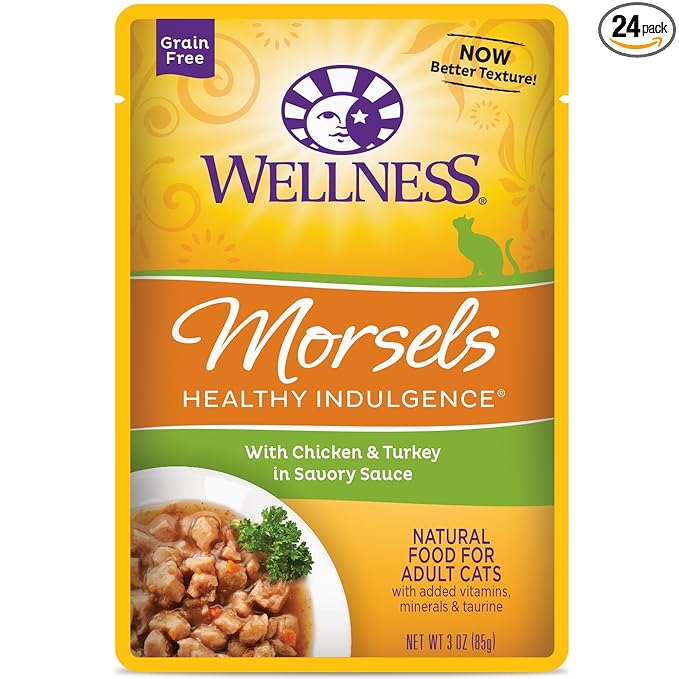 Wellness Natural Pet Food Healthy Indulgence Grain Free Wet Cat Food, Morsels Chicken and Turkey, 3 Ounce (Pack of 24)