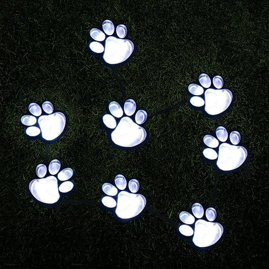16.8ft Paw Print Solar Lights - Dog Cats Animal Solar String Lights (Set of 8) Outdoor Waterproof, Cat Puppy Animal Décor Walkway Lighting, Gifts for Pet Lovers (Cold White)
