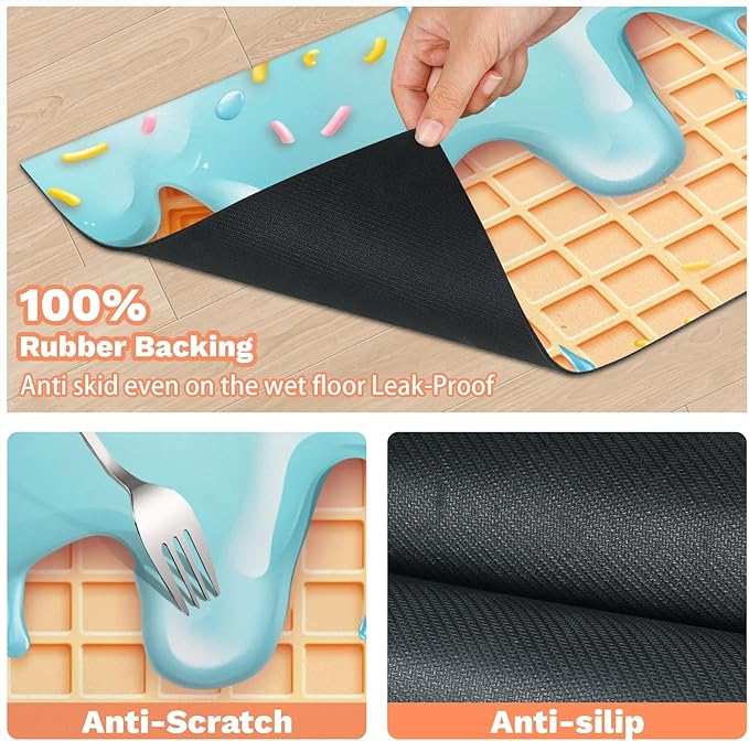 Ice Cream Dog Food Mat for Floors Absorbent Dog Bowl Mat for Food and Water Dispenser Quick Dry Cat Food Placemat Pet Supplies 17" x 30", Waffle
