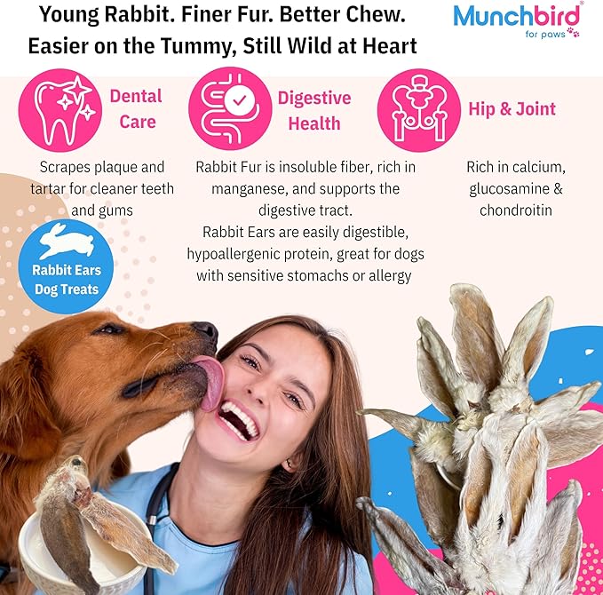 Munchbird Rabbit Ears Freeze Dried Chicken Food Topper for Dogs Bundle