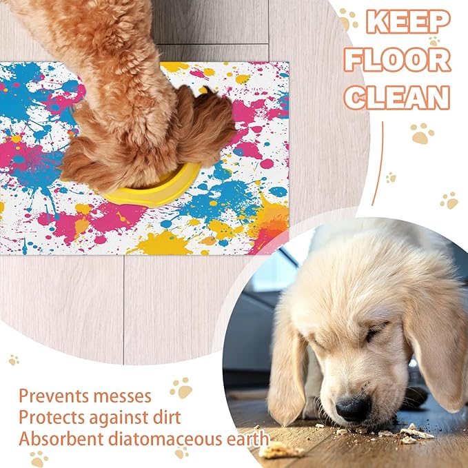 Colorful Graffiti Dog Food Mat for Floors Absorbent Dog Bowl Mat for Food and Water Dispenser Quick Dry Cat Food Placemat Pet Supplies 17" x 30", Abstract