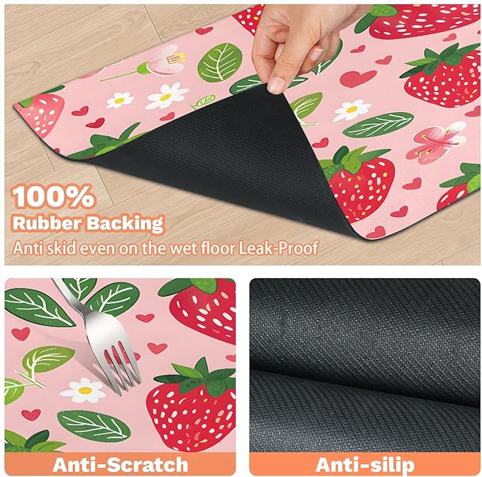 Boho Strawberry Dog Food Mat for Floors Absorbent Dog Bowl Mat for Food and Water Dispenser Quick Dry Cat Food Placemat Pet Supplies 24" x 32", Flora Leaves