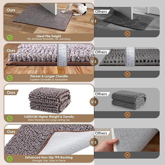 EHEYCIGA Super Absorbent Dog Door Mat for Muddy Paws 60x36 Inch Indoor, Front Doormat Outside Entrance, Quick Dry Chenille Washable Dog Crate Bed, Non-Slip Pet Rug Mud Mat Outdoor Entryway, Brown