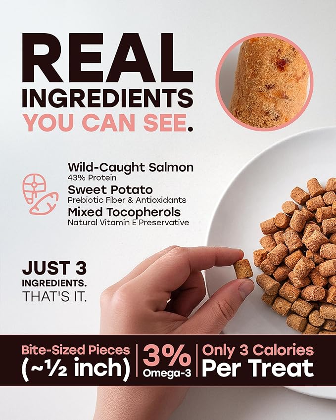 Wild Catch Treats – Freeze Dried Salmon & Sweet Potato Dog Treats – Single Protein, 43% Protein, 3% Omega-3 – Raw Training Treats & Meal Topper – Grain Free – 5.5 oz (300 Count)