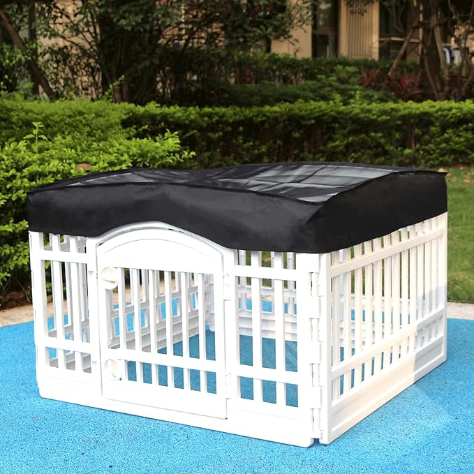 Dog Playpen Mesh Top Cover for 36" Inch Pet Playpen with 4 Panels, Dog Crate Cover Pet Tent Puppy Play Pen Cover, Ideal for Indoor/Outdoor Use. Note: Playpen Not Included (Pure Black)