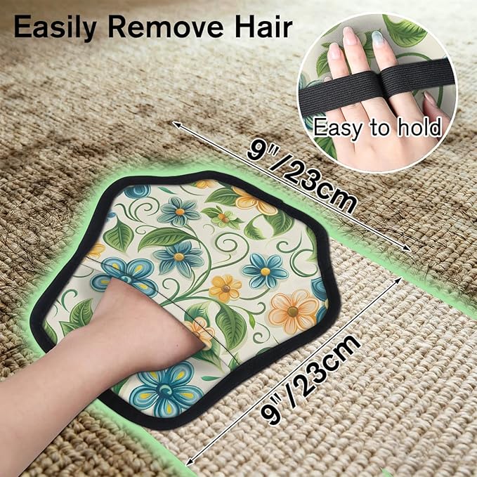 Reusable Pet Hair Removal Glove Cute Flower Leaf Magic Brush for Cat & Dog Hair Remover for Car, Sofa, Bedding, Clothes - 9x9 Mitt Washable