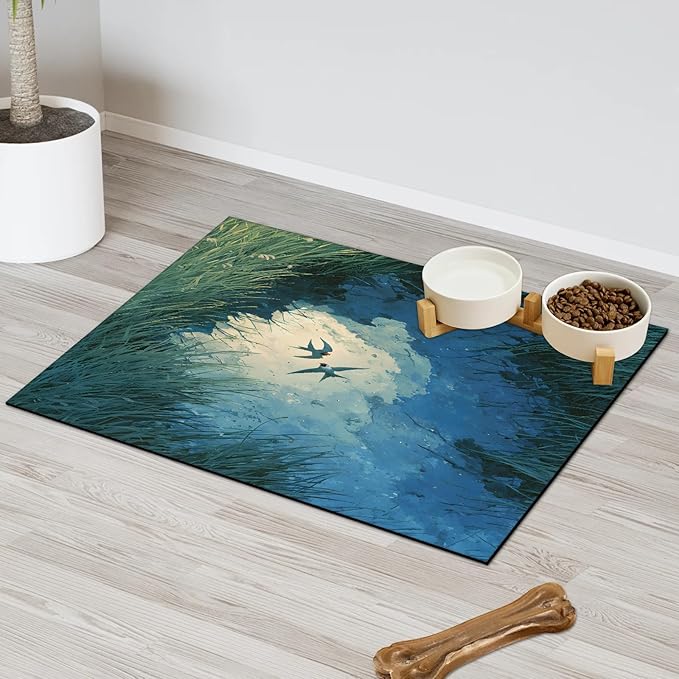 Sky Dog Food Mat for Floors Absorbent, Quick Dry Water Dispenser Mat for Food, Water, Pet Supplies 24" x 32", Grass