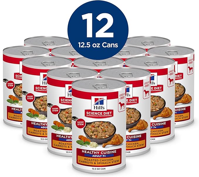 Hill's Science Diet Healthy Cuisine, Senior Adult 7+, Senior Premium Nutrition, Wet Dog Food, Roasted Chicken, Carrots & Spinach Stew, 12.5 oz Can, Case of 12