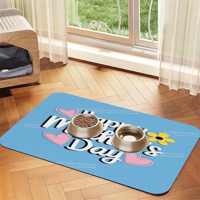Dog Food Mats for Floors Happy Mother's Day Floral Gift Mom Dk Absorbent Pet Cat Food Mat Quick Dry Dog Bowl Mats for Water Pet Supplies 18X12In