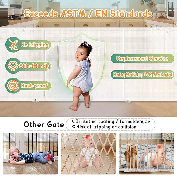 Retractable Baby Gates Extra Wide 150" × 34" Tall for Large Opening 12.5 Foot Retractable Dog Gate for Doorways, Stairs, Aisle, Indoor/Outdoor Retractable Gate for Garage, Hallways, Deck