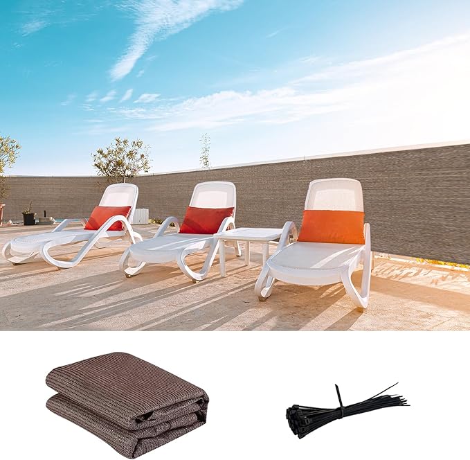 LOVE STORY Custom Size 3'x30' Brown Balcony Privacy Screen,UV Block Privacy Fence Screen,90% Shield for Outdoor Pool Garden Apartment Railing