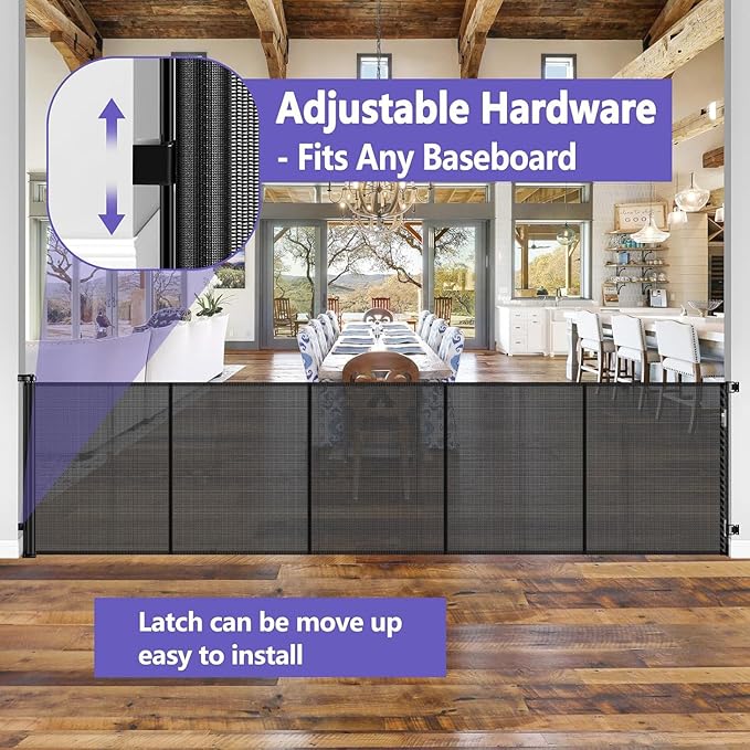 42 Inch Extra Tall Baby Gate 120 Inch Extra Wide Retractable Baby Gates for Large Openings, Upgraded Retractable Gate Keeps Pets from Getting Under Tall Pet Gate, Indoor/Outdoor Long Dog Gate