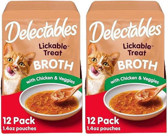 Hartz Delectables Savory Broths Chicken & Veggies Lickable Wet Cat Treats,(Pack of 24)