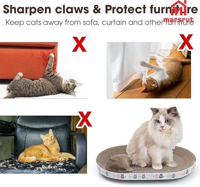 Oval Cat Scratcher Bed 17x11 inches Scratching Cardboard Bowl Cute Shaped Lounge Boxes Durable High-Density Provides Firm Cozy Corrugated Resting Play Place Indoor for Medium to Large Breeds