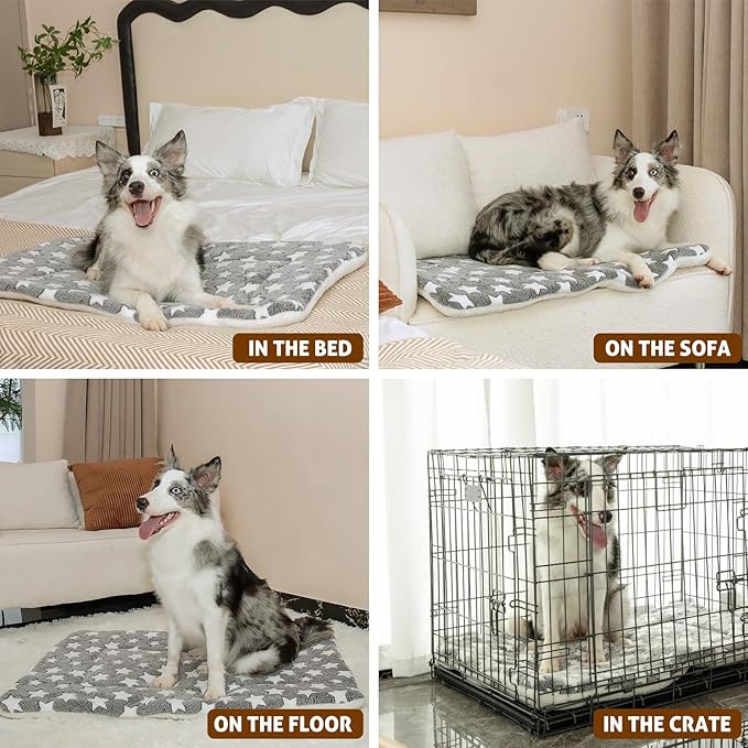 Mora Pets Cat Bed Dog Crate Pad Ultra Soft Pet Bed with Cute Star Print Washable Crate Mat for Small Dogs and Indoor Cats Reversible Fleece Dog Kennel Pad Cat Carrier Mat 14 x 17.5 inch Grey
