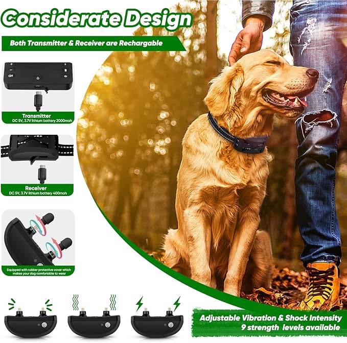 Wireless Dog Fence,2025 Wireless Boundary Containment System,2-in-1 Electric Dog Fence & Remote Training Collar,Adjustable Vibration & Shock,IP65 Waterproof Training Collar for Large and Medium Dogs