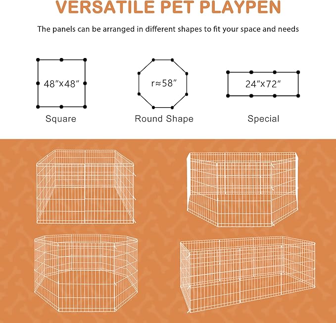 Pet Dog Playpen 24/30/36/42/48 Inch Metal Portable Dog Exercise Pen Indoor Outdoor Folding Yard Puppy Dog Fence for Small Medium Large Dogs 8 Panel