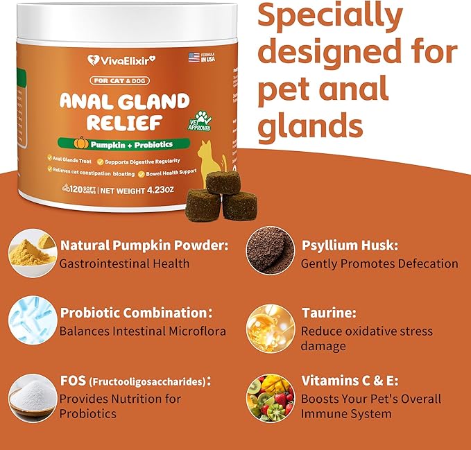 Constipated Cat - Pumpkin + Probiotic Soft Chews - Promotes Digestive Health, Regular Bowel Movements, and Intestinal Balance | Veterinarian-Approved, 120 Chewable Tablets