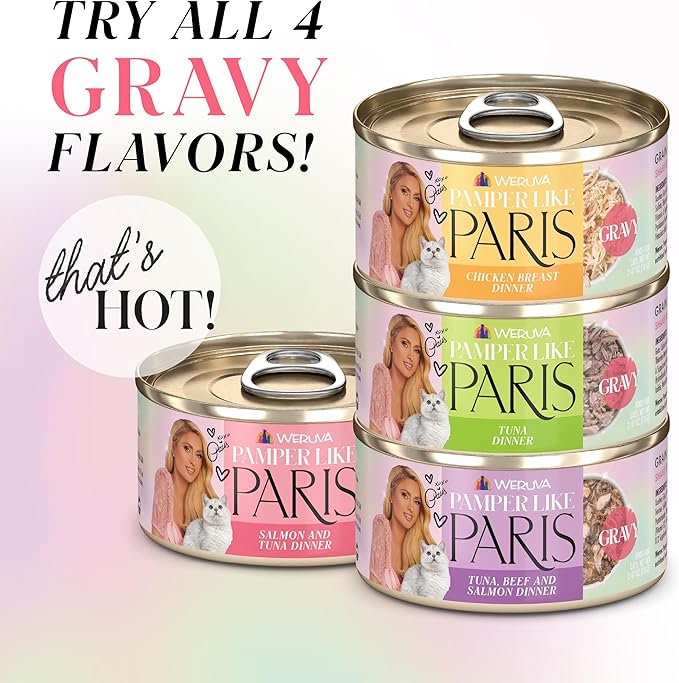 Weruva Paris Hilton Pamper Like Paris Natural Grain Free Wet Cat Food, Tuna in Gravy, 2.47oz Can (Pack of 12)