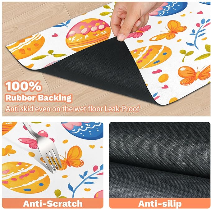 Easter Egg Dog Food Mat for Floors Absorbent Dog Bowl Mat for Food and Water Dispenser Quick Dry Cat Food Placemat Pet Supplies 24" x 32", Butterfly Leaf