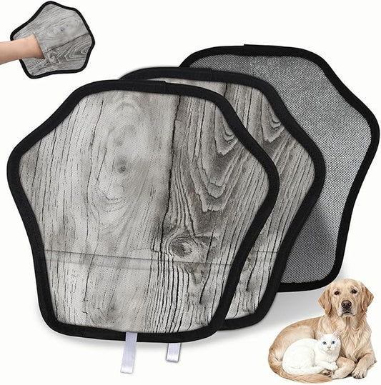 Rustic Wood Texture Electrostatic Pet Hair Removal Glove for Cats & Dogs - Reusable Grooming Mitt for Couch, Carpet, Car Seat & Laundry - Large 9x9 Inch
