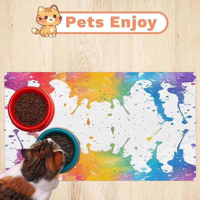 Colorful Graffiti Dog Food Mat for Floors Absorbent Dog Bowl Mat for Food and Water Dispenser Quick Dry Cat Food Placemat Pet Supplies 16" x 24", Cool Graffiti