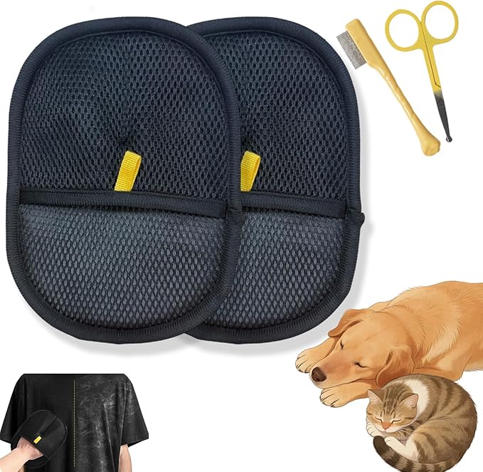 Pet Hair Removal Gloves, Pet Hair Remover Electrostatic Gloves, Reusable Static Grooming Mitt for Dogs & Cats On Couch, Carpet, Car Seats (2Pcs-B)