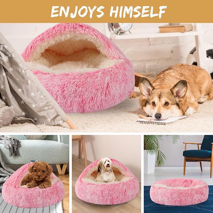 Dog Beds for Small Dogs, Cat Bed Cave, Washable Cute Cat Bed, Cozy Nook Pet Bed for Dogs or Cats, Anti-Slip Puppy Bed Fits up to 12 lbs Pets(Pink, 20" x 20")