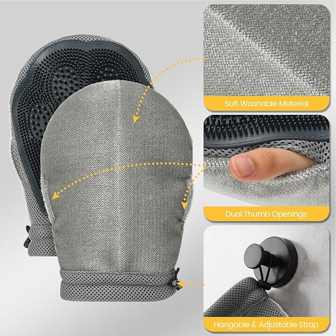 Pet Grooming Glove - Hair Removal Mitt with Soft Silicone Tips Detangling Pet Mitt for Dogs Cats and Puppies Easy Hair Removal with Comfortable Fit Furniture and Carpet Care for Home Car
