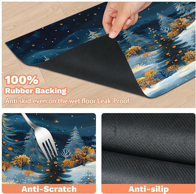 Forest Hills Dog Food Mat for Floors Absorbent, Quick Dry Water Dispenser Mat for Food, Water, Pet Supplies 24" x 32", Tree