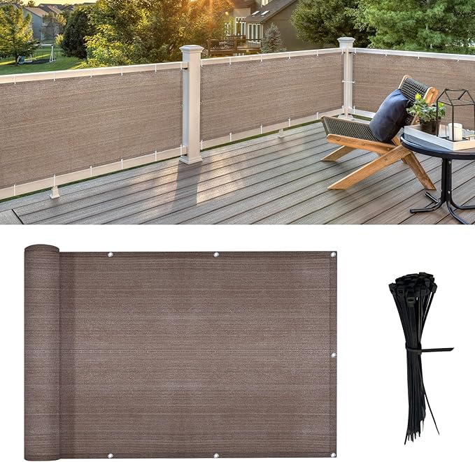 LOVE STORY Balcony Privacy Screen, 3'x16' Brown Deck Shield Screen Fence Cover (HDPE),UV Protection and Weather-Resistant,3 FT Height for Deck, Patio, Backyard, Outdoor Pool, Porch, Railing