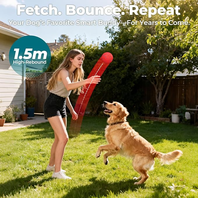 Smart Interactive Dog Toy Ball – Automatic Moving, Bouncing & Rolling, 3 Modes, Chew-Proof E-TPU Shell, Waterproof, Rechargeable,Dog Ball for Medium and Large Dogs, Red
