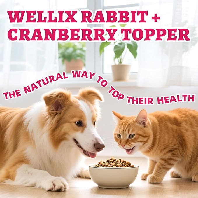 Wellix Rabbit & Cranberry Freeze Dried Raw Topper for Dogs & Cats - Freeze Dried Dog & Cat Treats for Indoor Cats - Hypoallergenic Protein, Cat UTI, Taurine for Dogs, Grain Free