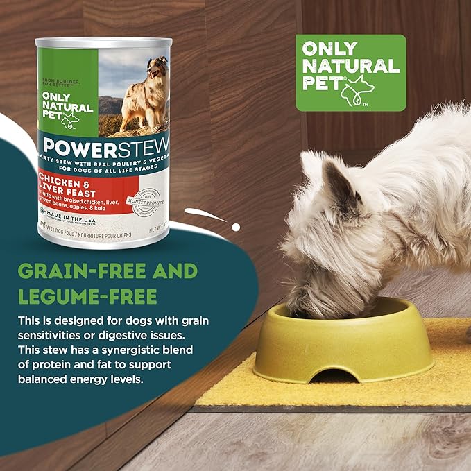 Only Natural Pet PowerStew Chicken and Liver Feast Wet Dog Food, Legume and Grain-Free with Savory Hydrating Broth and Vegetables, Complete Nutrition for All Life Stages, 12.5 oz Cans, Pack of 6 (C)