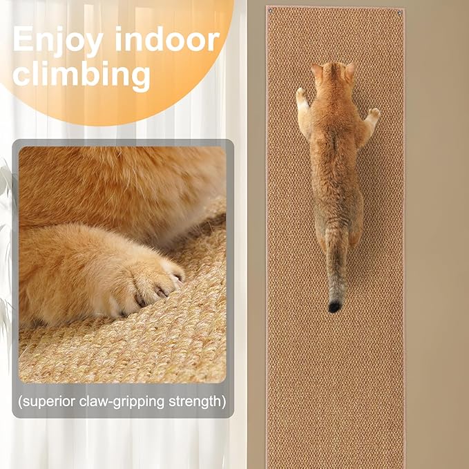 Uross Thickened Cat Wall Climbing Carpet 6.6 FT x 16" - Extra Long Cat Scratch Wall Pad, Cat Scratching Carpet Rug Wall Mounted Scratcher Couch Sofa Protector- Brown