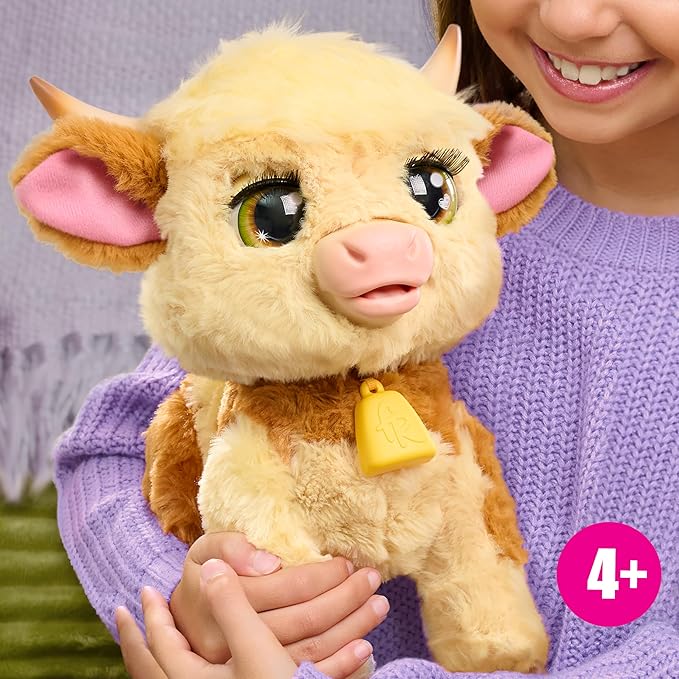 FurReal Maggie The Feed & Follow Cow, 11 Inch Interactive Highland Mini Cow, for Boys and Girls, Ages 4 and up