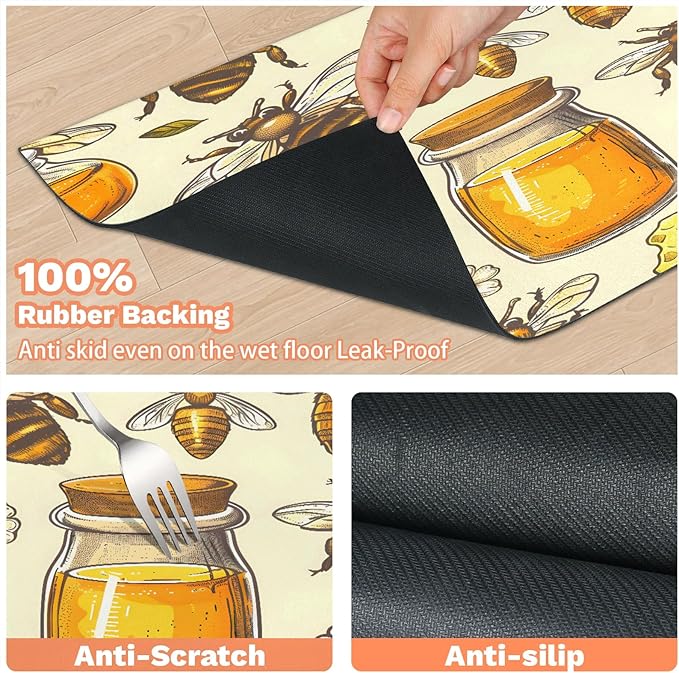 Honey Bee Dog Food Mat for Floors Absorbent, Quick Dry Water Dispenser Mat for Food, Water, Pet Supplies 17" x 30", Daisy Flower