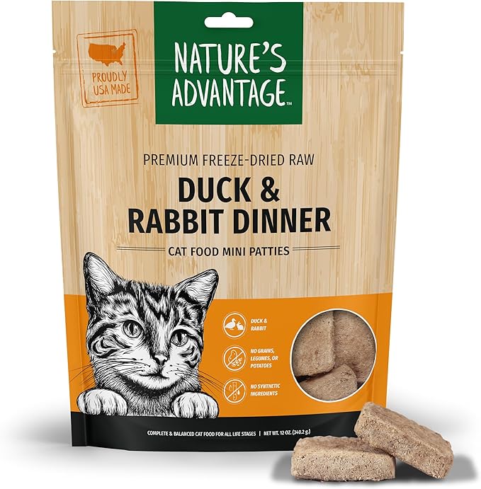 Nature's Advantage Freeze-Dried Raw Duck & Rabbit Dinner Cat Food Mini Patties, 12 oz | Grain Free, High Protein Nutrition