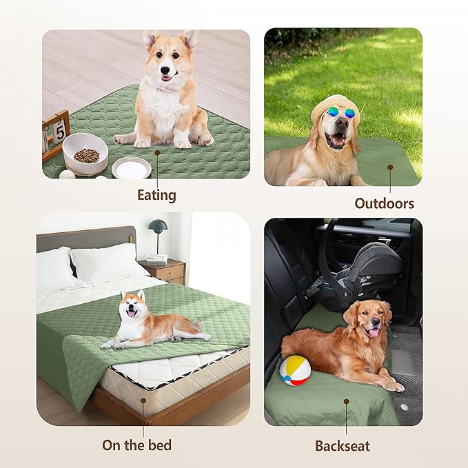 gogobunny 100% Double-Sided Waterproof Dog Bed Cover Pet Blanket Sofa Couch Furniture Protector for Puppy Large Dog Cat, Reversible (82x102 Inch (Pack of 1), Dark Green/Light Green)