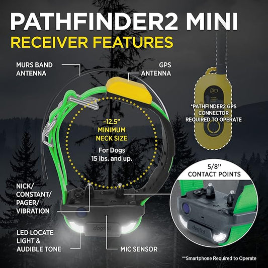 Dogtra PATHFINDER 2 MINI Additional Receiver Dog GPS Tracker e Collar Black LED Light No monthly fees Free App Waterproof Smartwatch control Satellite Real Time tracking long range Smartphone required
