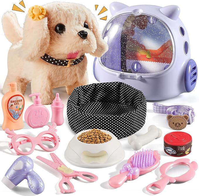 16 Pcs Robot Dog Toys for Girls, Toys for 3 4 5 6 7 8 Year Old Girls Kids Boys, Realistic Robot Puppy Toddlers Girl Toy for 5-7 6-8, Ideas Birthday Gifts for Girl 3 4 5 6 Year Old