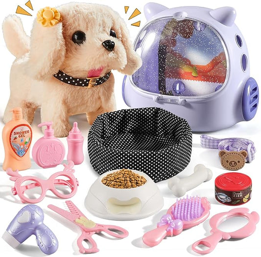 16 Pcs Robot Dog Toys for Girls, Toys for 3 4 5 6 7 8 Year Old Girls Kids Boys, Realistic Robot Puppy Toddlers Girl Toy for 5-7 6-8, Ideas Birthday Gifts for Girl 3 4 5 6 Year Old