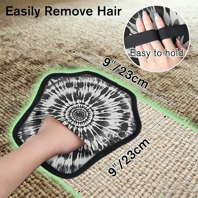 Black Tie Dye Electrostatic Pet Hair Removal Glove for Cats & Dogs - Reusable Grooming Mitt for Couch, Carpet, Car Seat & Laundry - Large 9x9 Inch