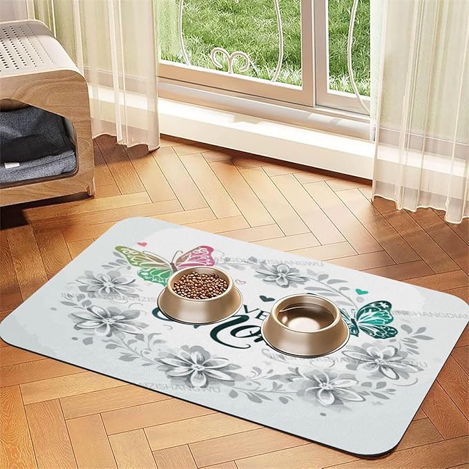 Absorbent Dog Water Cat Mat for Food Water Bowl Quick Dry Happy Mother's Day Floral Gift for Mom Dt Pet Feeding Mats No Stains Dog Food Mat Pet Accessories Supplies Cat Bowl Mats 24x16In