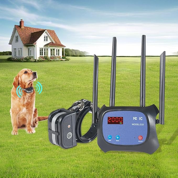 Plkm Dog Wireless Fence Electric Pet Containment System, Adjustable Control Range 100 to 2000 Feet, Safe Effective No Randomly Over Correction, Rechargeable Waterproof Collar Receiver