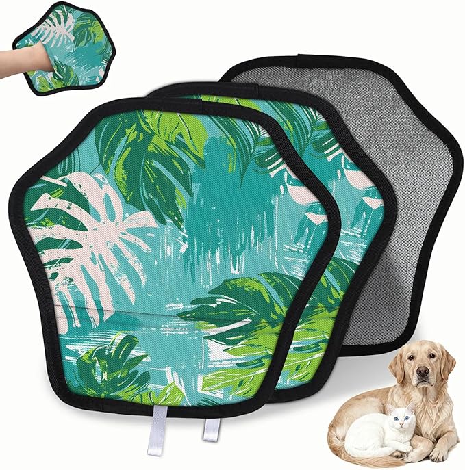 Reusable Pet Hair Removal Glove Palm Leaf Design Magic Brush for Cat & Dog Hair Remover for Car, Sofa, Bedding, Clothes - 9x9 Mitt Washable